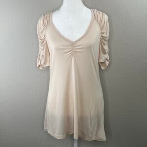 H & M Cream Ruched Short Sleeve Sweetheart Neck T-Shirt Top Large